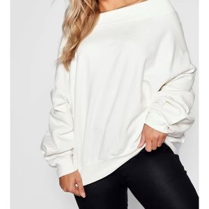 Boohoo Plus Slash Neck Balloon Sleeve Sweat Sweater